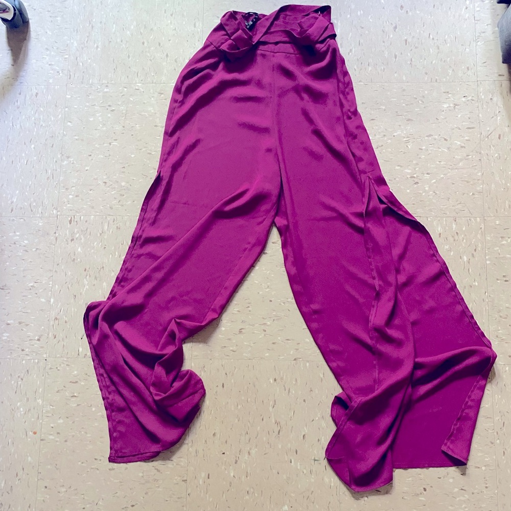 Purple Split Side High Waisted Wide Leg Pants